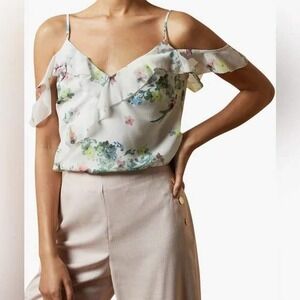 Ted Baker Meeyah Pergola Cami Top 1 = US 2 4 Ruffle Floral Feminine Blouse UK8